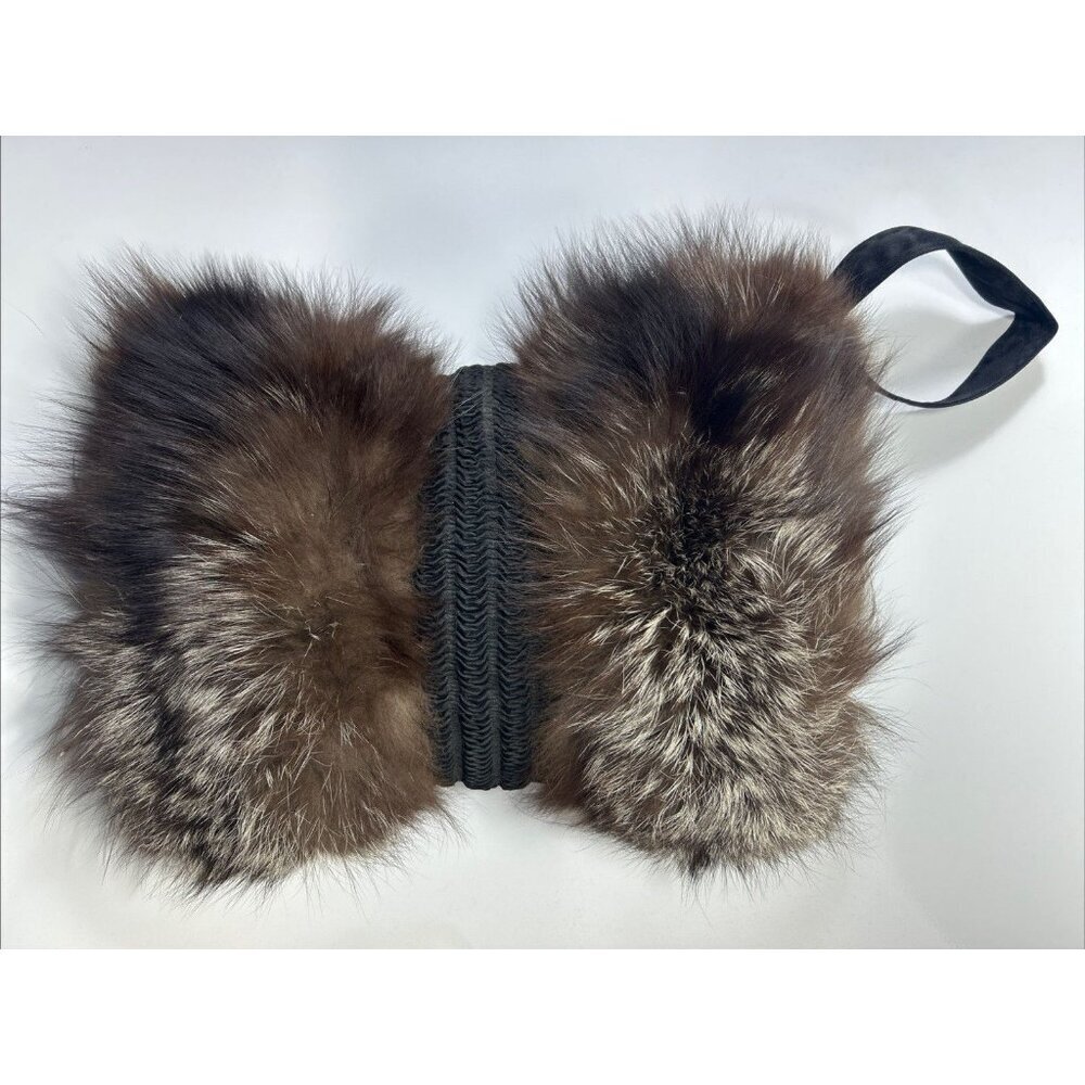 Vtg Black W/Mink Fur Muff Zip Pocket Wristlet Coin Purse Down Filled Beautiful